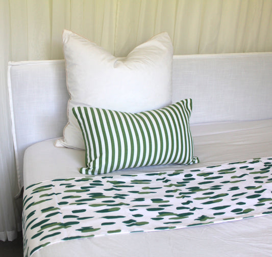Green dotted Bed runner and Cushion cover bed set