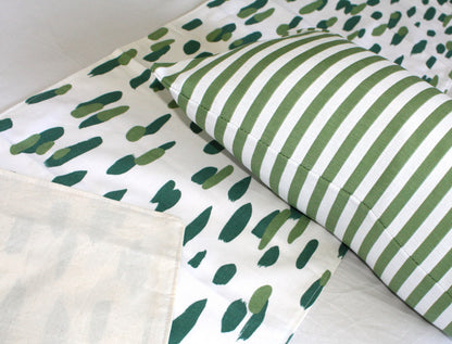 Green dotted Bed runner and Cushion cover bed set