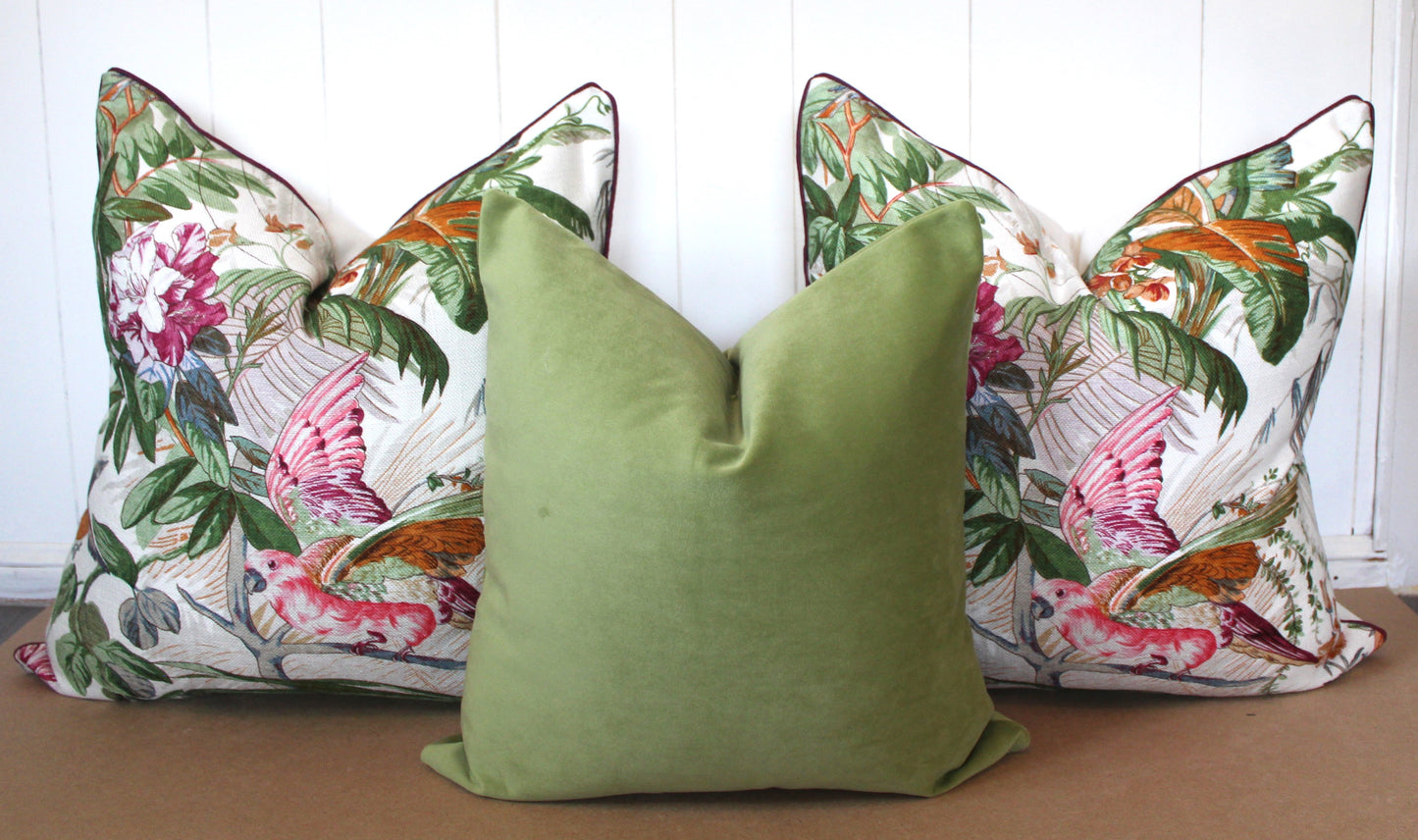 Pair of Beautiful Large Exotic Bird Basketweave Textured Cushions