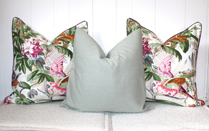 Pair of Beautiful Large Exotic Bird Basketweave Textured Cushions