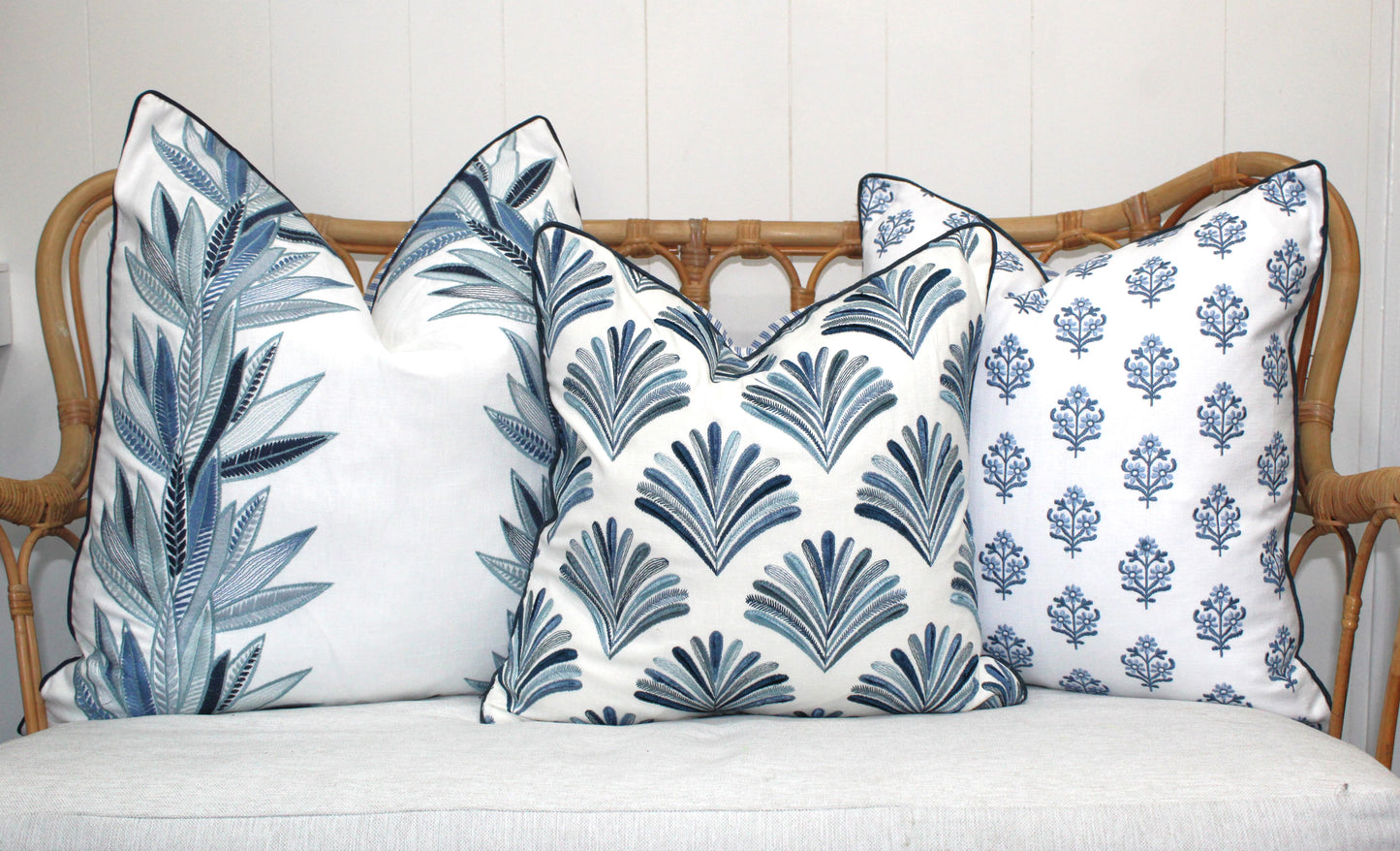 Spring Bloom Blue Embroidered Cushion covers