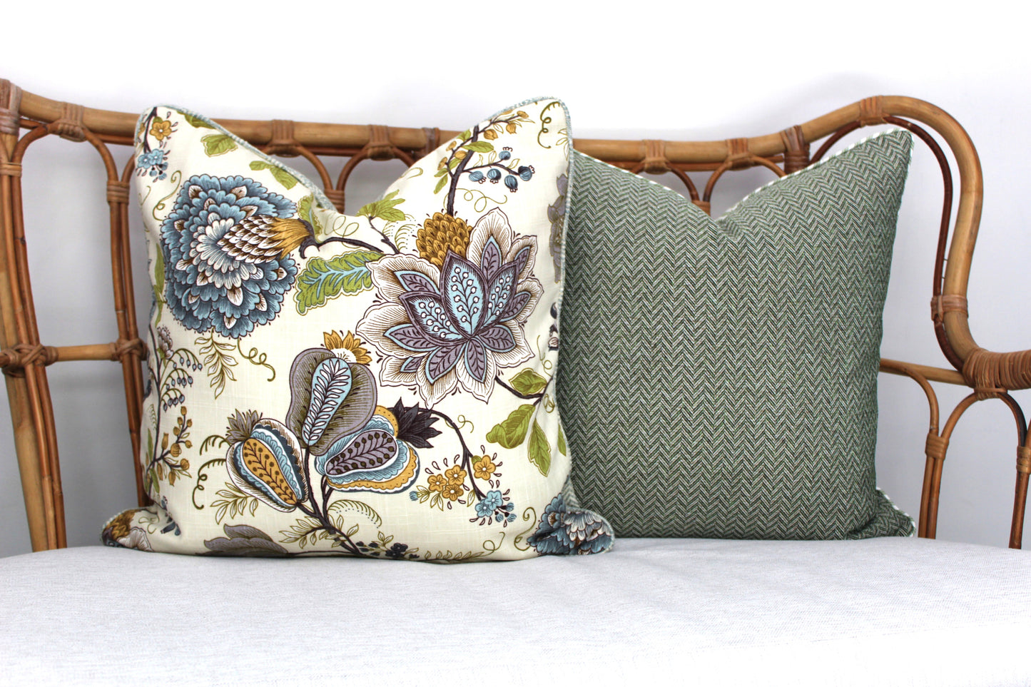 Reversible Seafoam Jacobean Cushion Cover