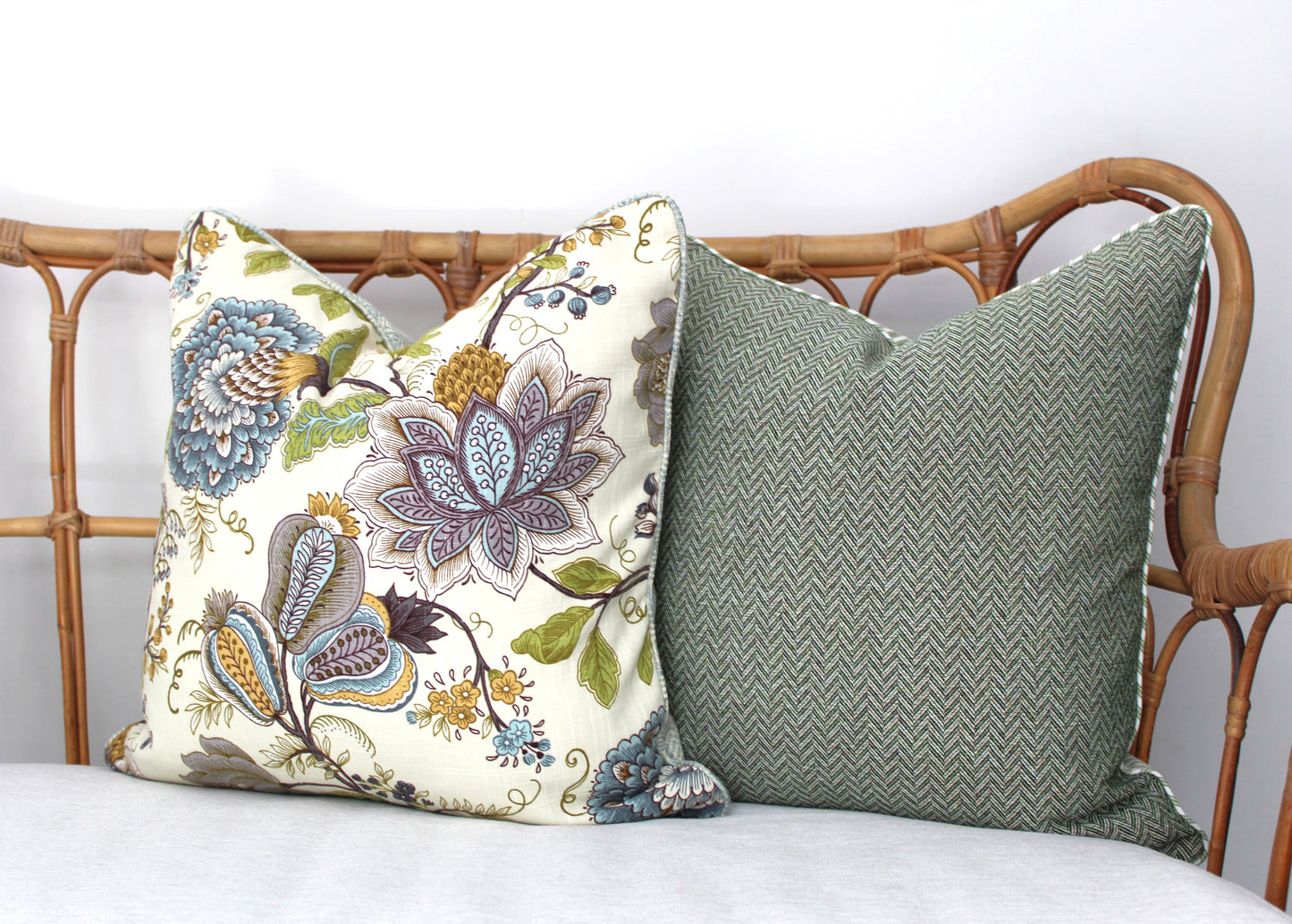 Reversible Seafoam Jacobean Cushion Cover