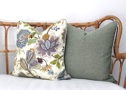 Reversible Seafoam Jacobean Cushion Cover