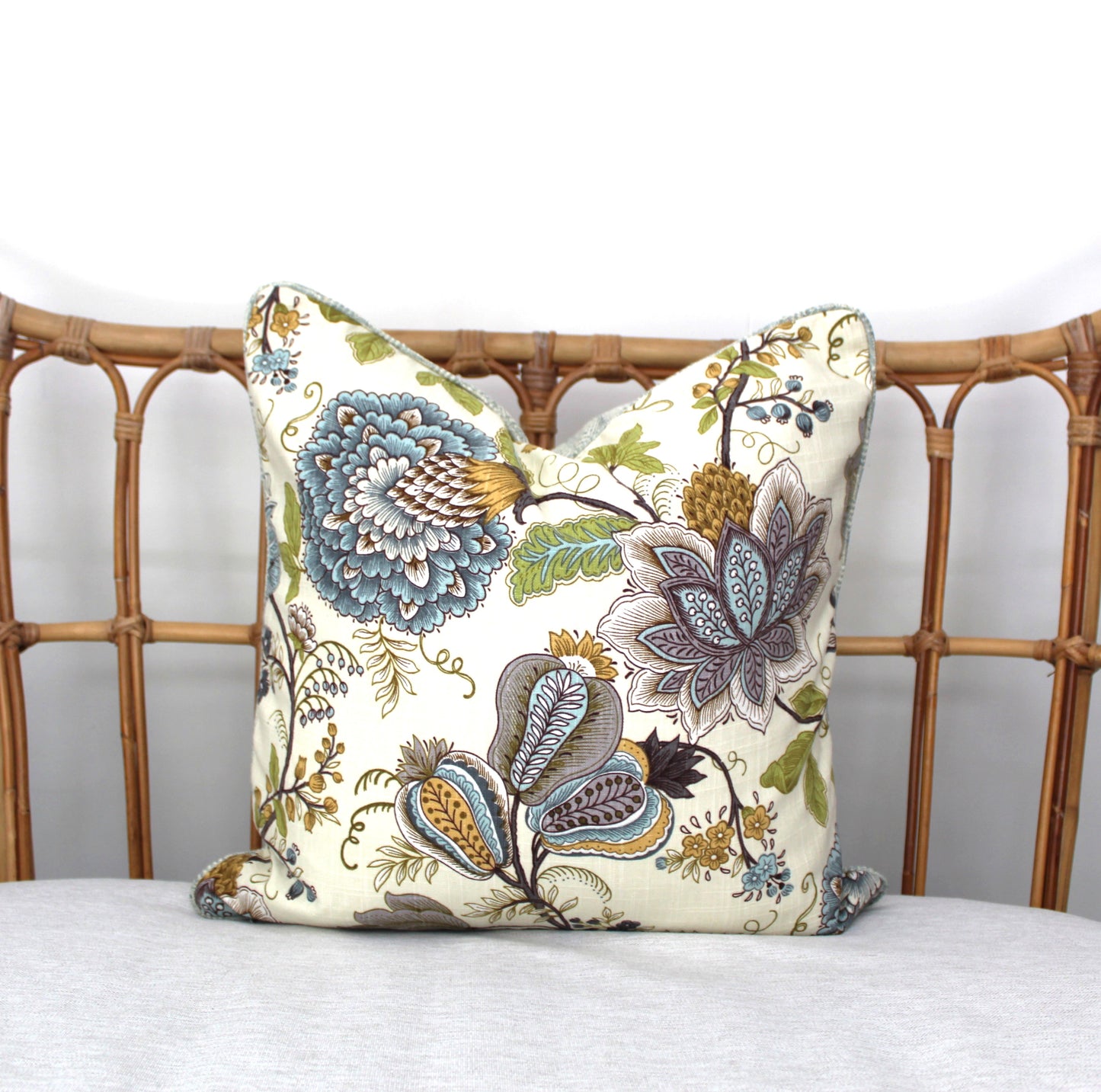 Reversible Seafoam Jacobean Cushion Cover