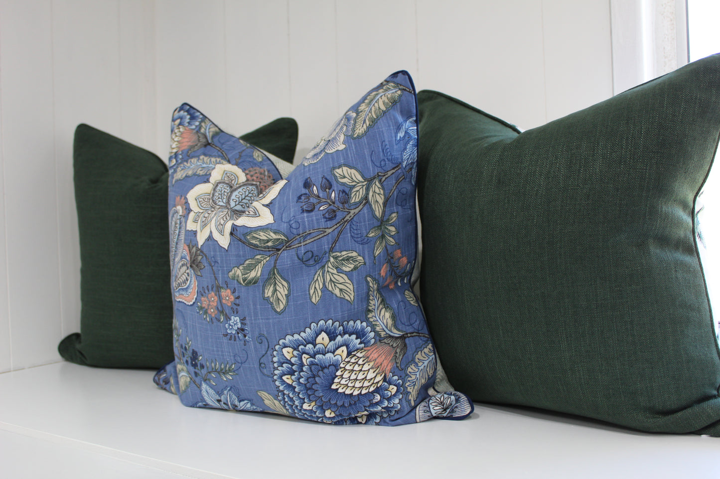 Reversible Navy Blue Jacobean Cushion Cover