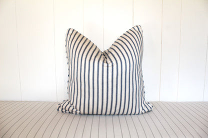 Herringbone Navy ticking cushion covers by Laura & Kiran