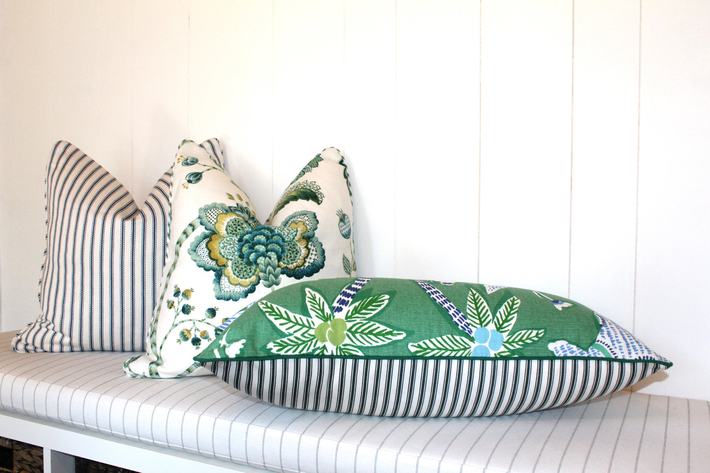 Herringbone Navy ticking cushion covers by Laura & Kiran