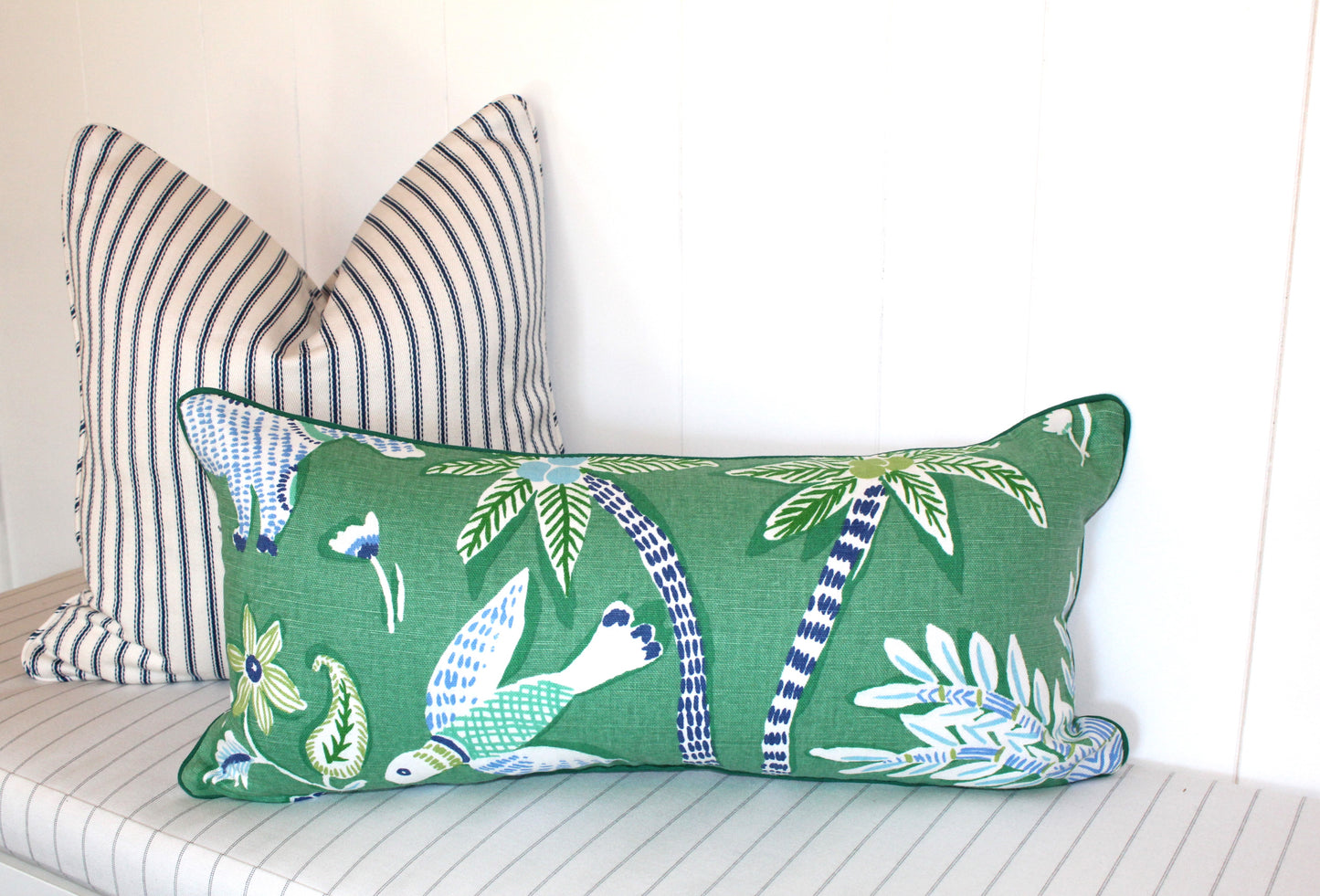 Herringbone Navy ticking cushion covers by Laura & Kiran