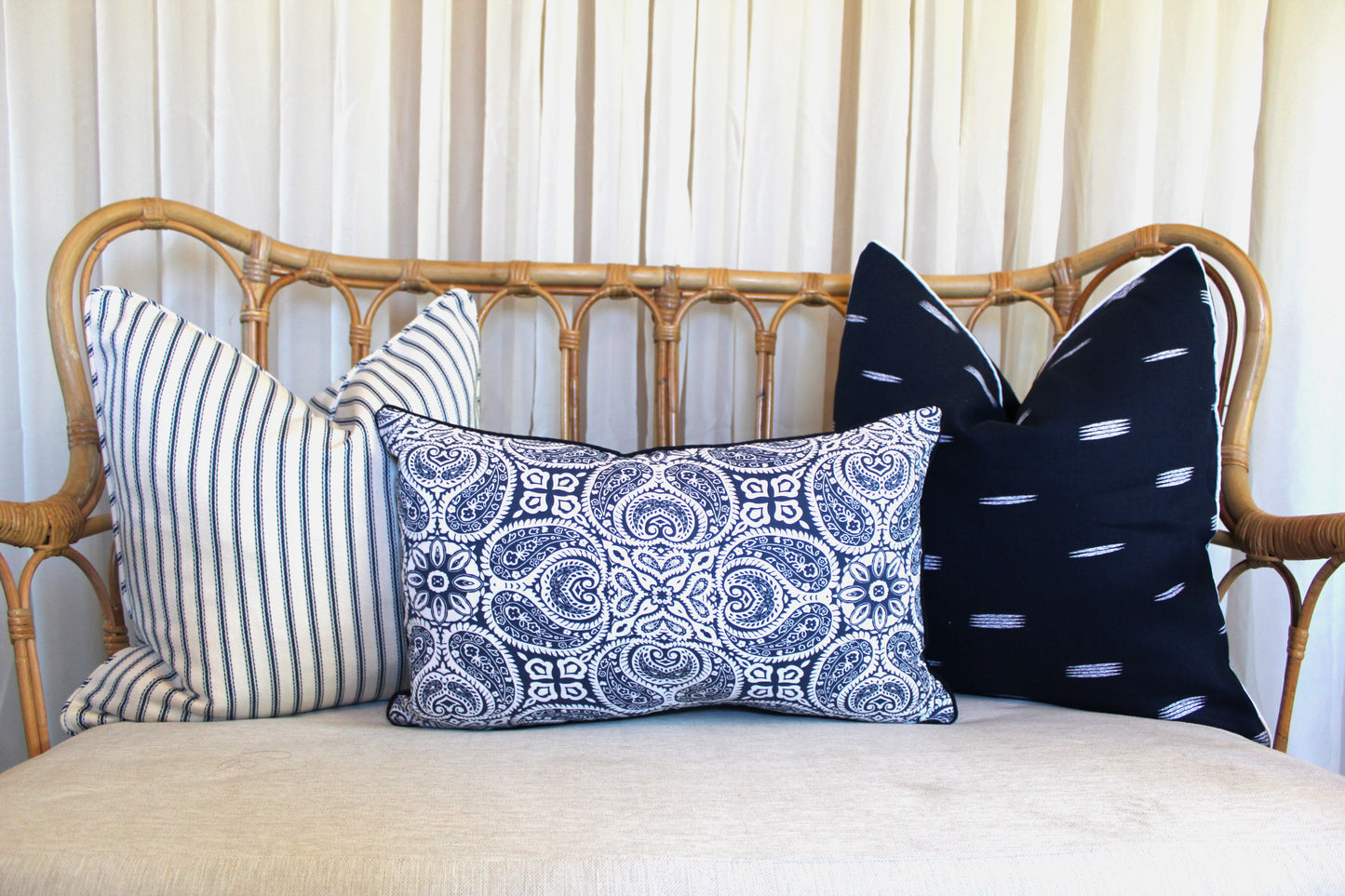 Herringbone Navy ticking cushion covers by Laura & Kiran