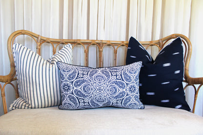 Herringbone Navy ticking cushion covers by Laura & Kiran