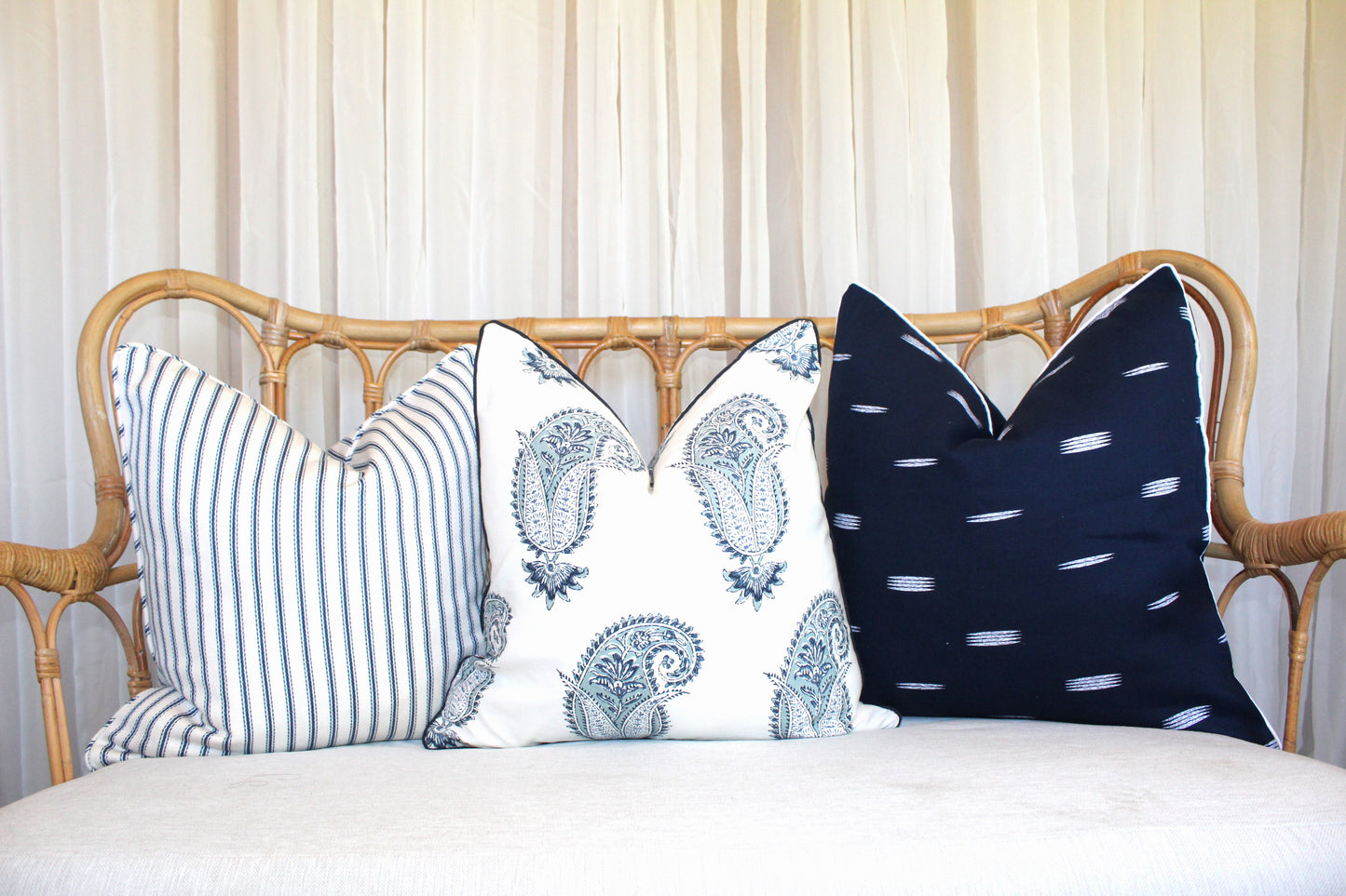 Herringbone Navy ticking cushion covers by Laura & Kiran