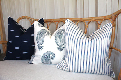 Herringbone Navy ticking cushion covers by Laura & Kiran