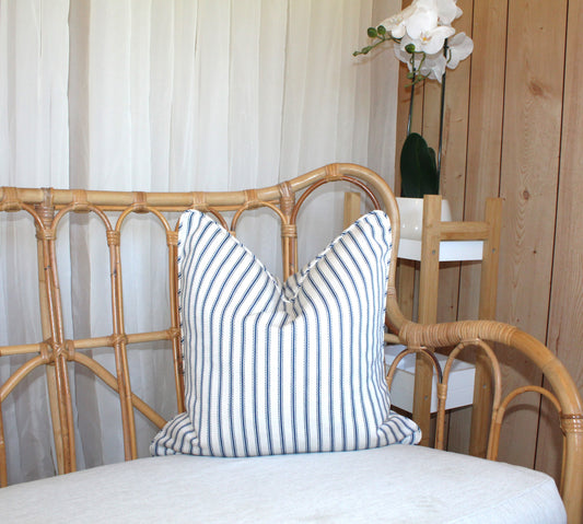Herringbone Navy ticking cushion covers by Laura & Kiran