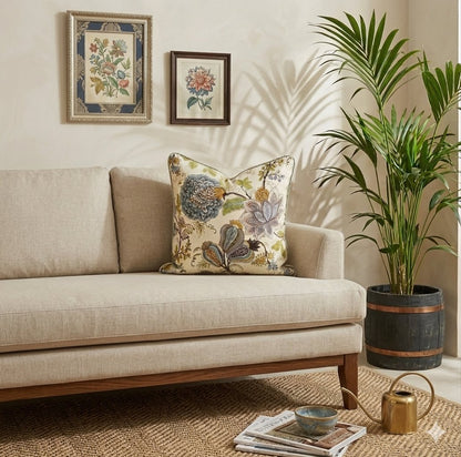 Reversible Seafoam Jacobean Cushion Cover