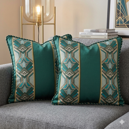 Art Deco Emarld Embroidered Cushion