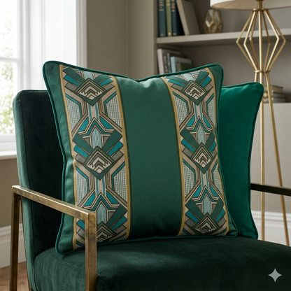 Art Deco Emarld Embroidered Cushion