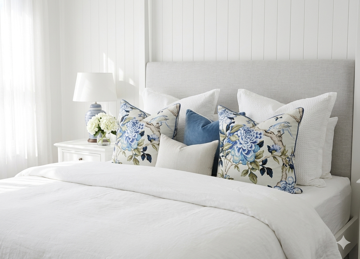 Waverly Mudan Porcelain Blue cushion