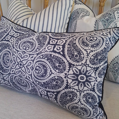 Herringbone Navy ticking cushion covers by Laura & Kiran