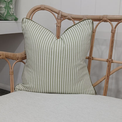 Sage green ticking Cushion covers.