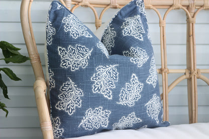 Navy Leaf falling cushion covers Warwick Fabrics