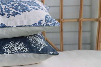 Navy Leaf falling cushion covers Warwick Fabrics