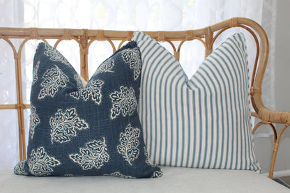 Navy Leaf falling cushion covers Warwick Fabrics