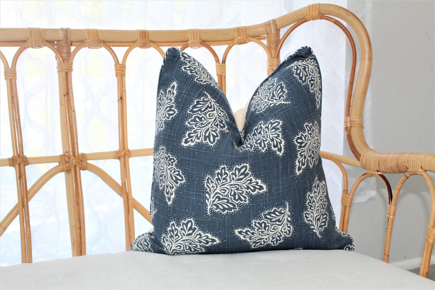 Navy Leaf falling cushion covers Warwick Fabrics