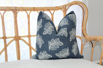 Navy Leaf falling cushion covers Warwick Fabrics