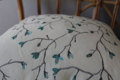 Blue Blossom Embroidered Cushion